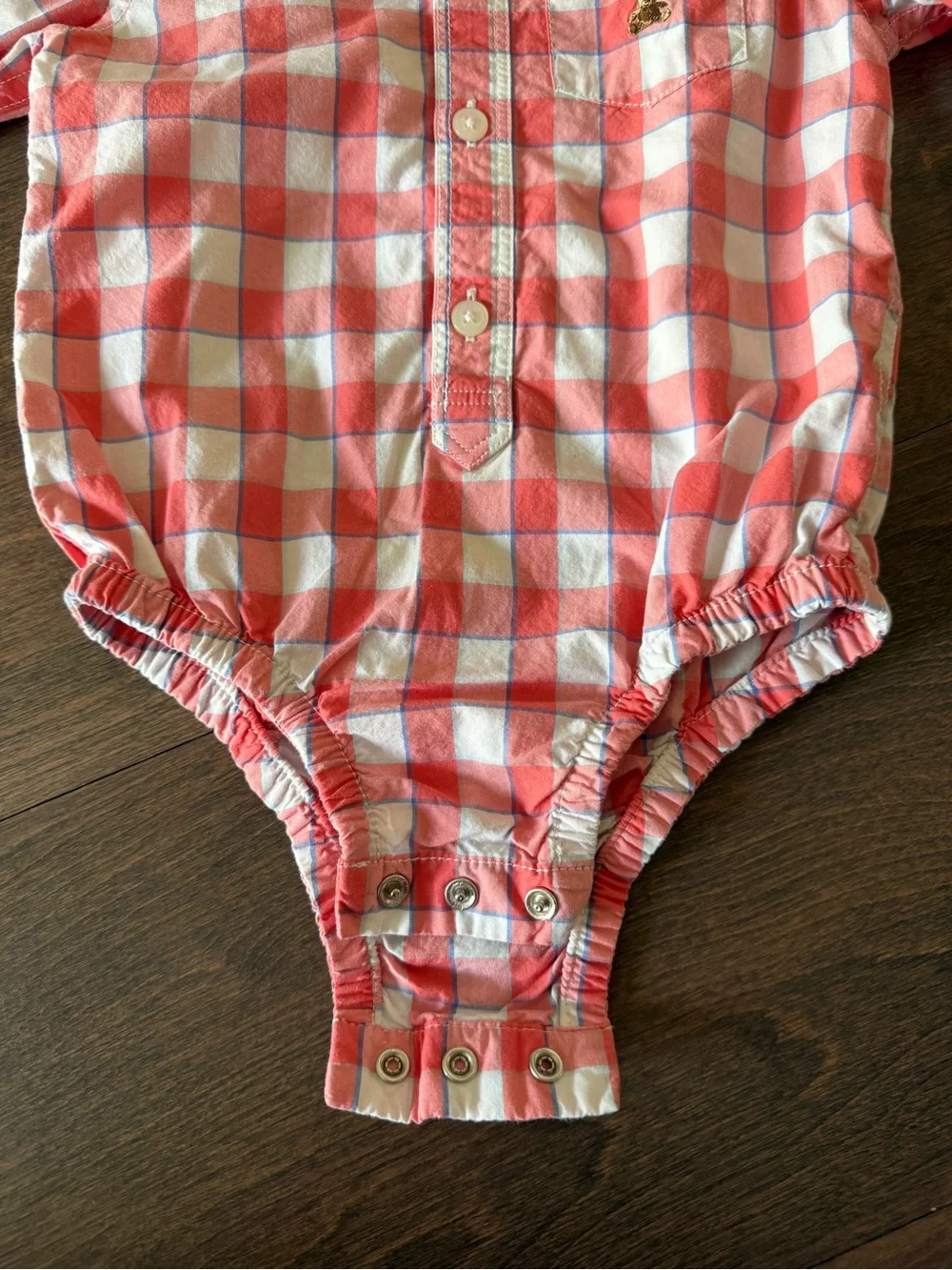 GAP Red and White Gingham Button-Front Baby Bodysuit
